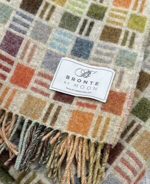 Bronte by Moon 58"x70" Pure Merino Wool Blanket Colorful Geo Fringe Luxury